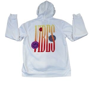 Brooklyn Cloth Mfg. Co. white long sleeved hoodie with 'GOOD VIBES' print, L.